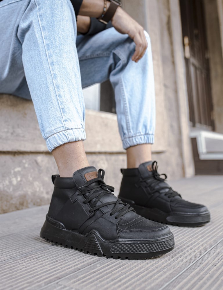 Ανδρικά μαύρα Casual μποτάκια τρακτερωτή σόλα CH057Β φωτογραφία